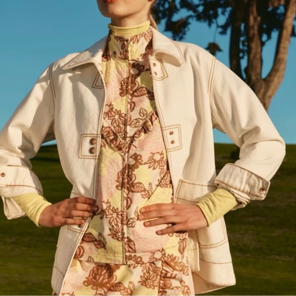 Tory Burch Sport French Cream RUFFLE WINDBREAKER Small - Picture 4 of 10